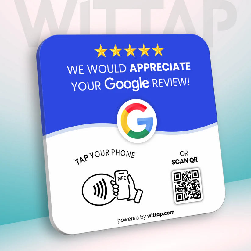 WITTAP smart NFC Google review plate with QR code and tap to review feature