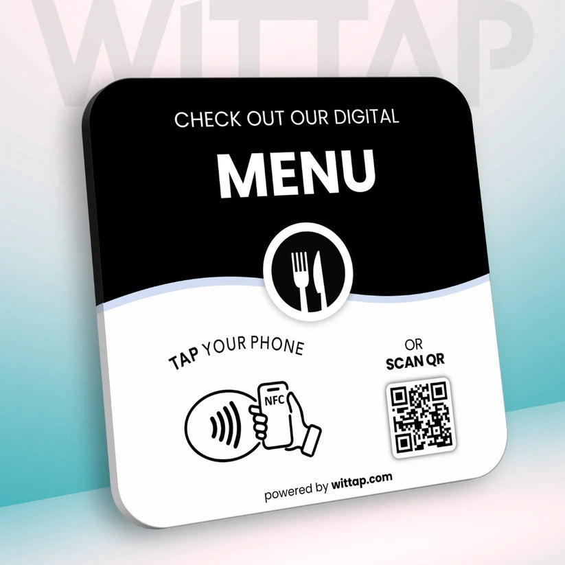 WITTAP smart NFC digital menu plate with scannable QR code for restaurants
