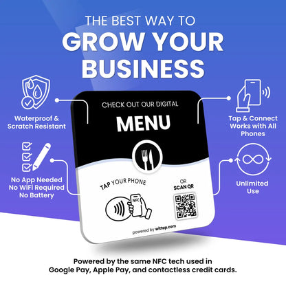 Waterproof NFC digital menu plate with no app or wifi required
